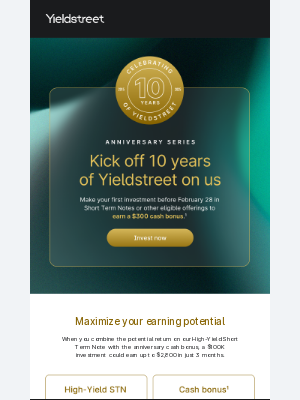 Yieldstreet - Earn a $300 bonus on your first investment