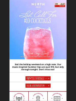 North Italia - Last chance for $10 cocktails!
