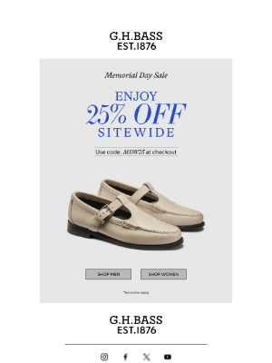 G.H. Bass & Co. - Hurry! Our Memorial Day Sale is ON!