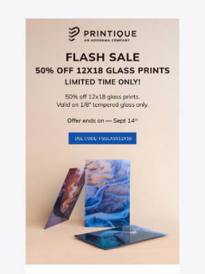 Printique - Flash Sale — 50% Off Glass Prints