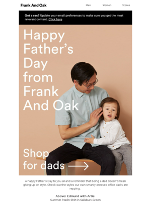 Father's day emails - example from Frank and Oak