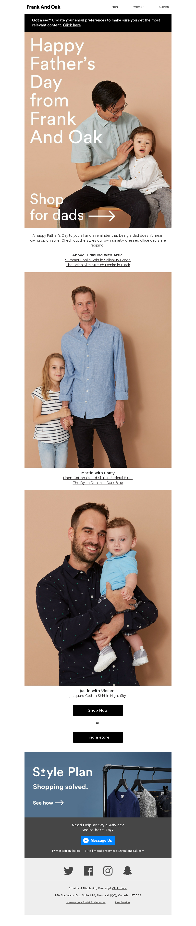 Father's day email example from Frank and Oak
