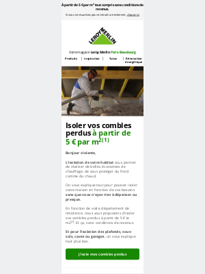 Leroy Merlin (France) - Isolez vos combles perdus à partir de 5€/m² !