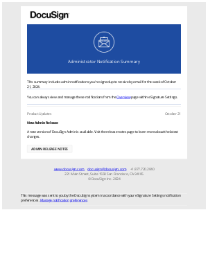 DocuSign - Administrator Notification Summary: Week of October 21
