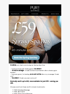 PURE Spa & Beauty - Andrew, £59 Spa Experiences 😘