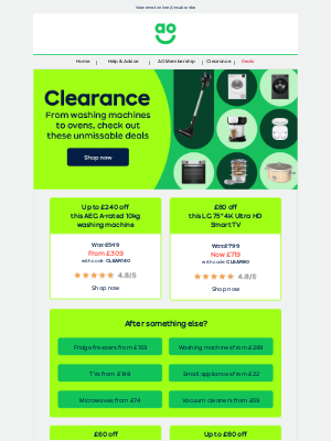 AO (United Kingdom) - Clearance now on! Get up to £240 off 😲