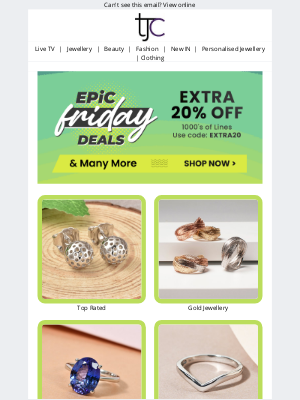 The Jewellery Channel - Hurray! Extra 20% Off is live with Epic Friday Deals!