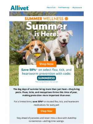 Allivet - Dog Days of Summer🐕🐶🌞50% Off Flea, Tick & Heartworm Meds