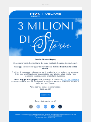 ITA Airways (Italy) - 🎉3 milioni di volte grazie🎉