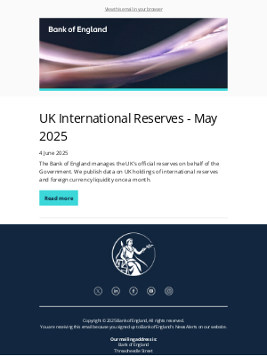 Bank of England - UK International Reserves - May 2025