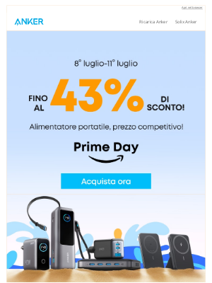 Anker - Avvio ufficiale delle vendite Prime Day, sconto dei prodotti Anker fino al 43%
