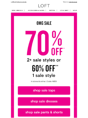 LOFT - Time’s running out to shop 70% OFF 2+ sale styles