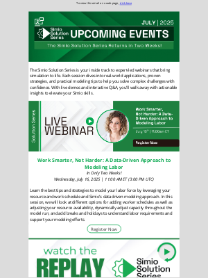 Simio Software - Work Smarter, Not Harder: Register Now for the Simio Solution Series