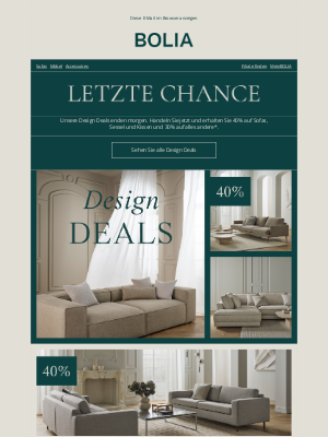 Bolia (Germany) - Letzte Chance! Die Design Deals enden morgen 