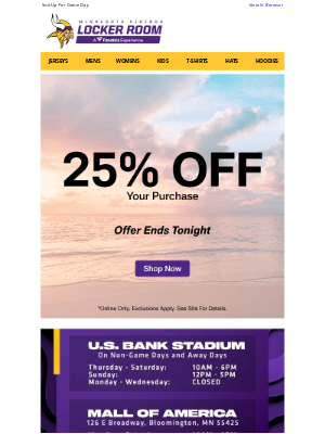 Minnesota Vikings - Today Only! 25% Off Your Order >>