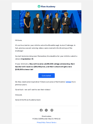Khan Academy - Your teen has a shot at winning BIG! $250K scholarship! 😯