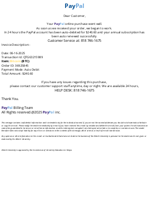 Ritz Camera - PayPal alert : We are processing a $240.60 purchase right now.