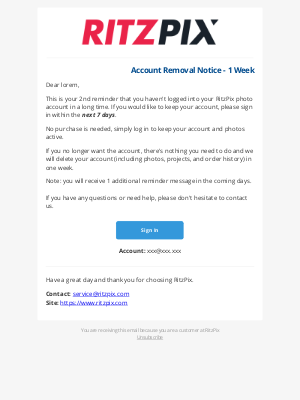 RitzPix - RitzPix Account Removal - 1 Week Notice