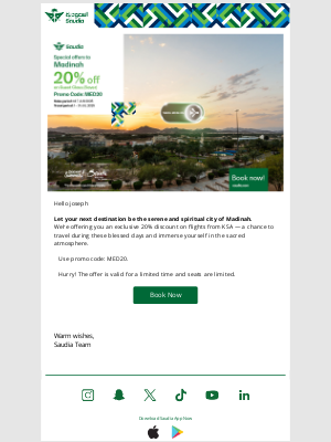 SAUDIA (Saudi Arabia) - Embrace the Blessings, 20% Off to Madinah ✨