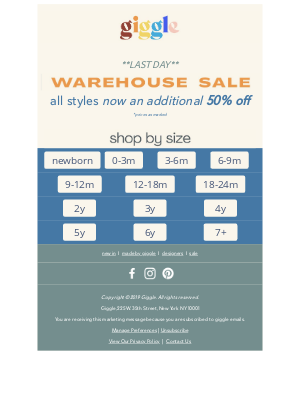 giggle - last day: extra 50% off the warehouse sale 💰