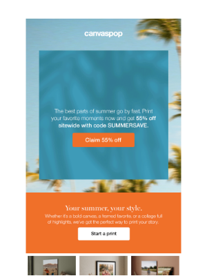 CanvasPop - 55% off showcasing your summer memories! 🌴