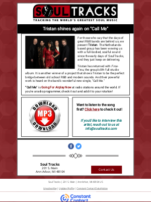 SoulTracks, LLC - SoulTracks Radio Playlist Download - Tristan shows the R&B Band is alive with new single Going for Airplay
