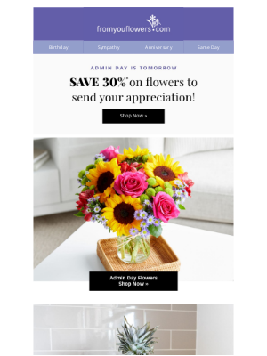 From You Flowers - Shop Admin Day Now & Save Big! 30% Off Flowers & More!