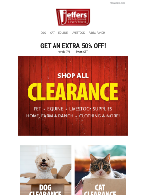 Jeffers Pet Supplies - Ending Tonight: 50% OFF Clearance