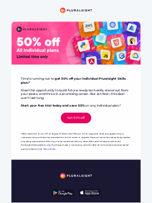 Pluralsight - Countdown to savings: 50% off deal ends soon