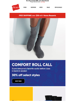 Hanes - Get Schooled in Socks 🧦 30% Off Select Styles