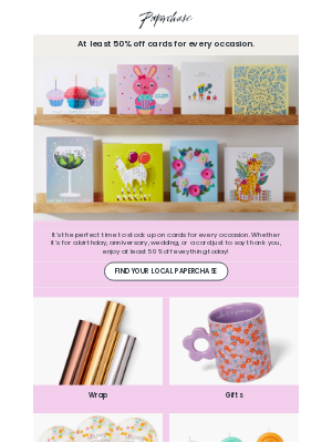 Paperchase - Stock up on cards, wrap, gifts and more with 50% off