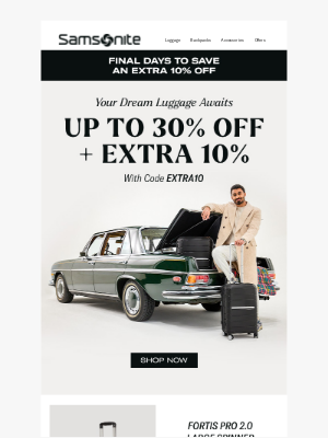 Samsonite - Final Days: Extra 10% Off Your Dream Luggage