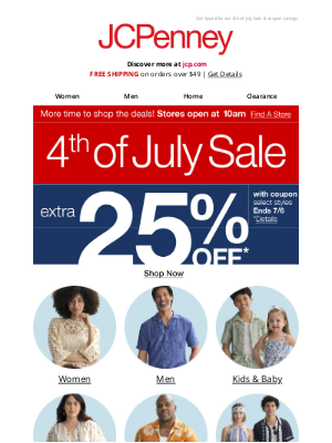 JCPenney - Red, white & woohoo! Extra 25% Off