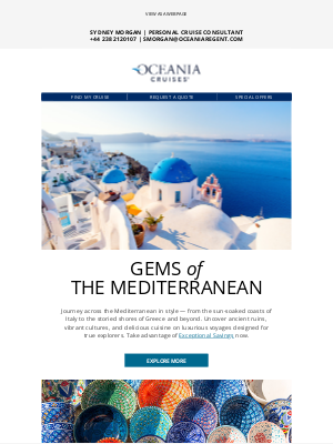 Oceania Cruises - Rediscover the Mediterranean with up to 55% Exceptional Savings