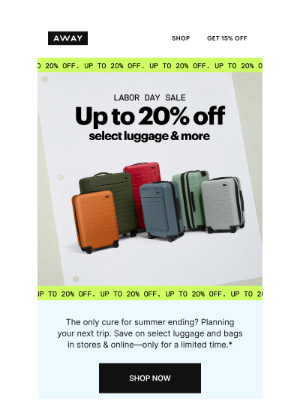 Away - Up to 20% off luggage you love