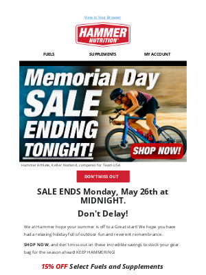 Hammer Nutrition - SALE ENDS TONIGHT! 🇺🇸