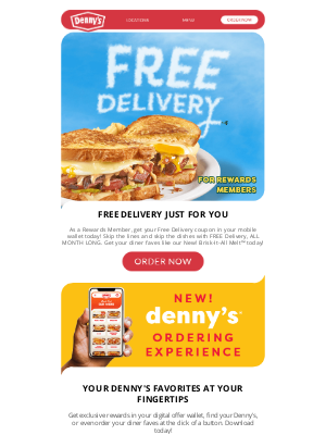 Denny's - Get Your Diner Faves Delivered for FREE, ALL MONTH LONG