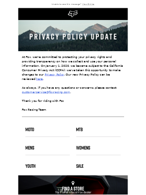 Fox Racing - We’ve Updated Our Privacy Policy