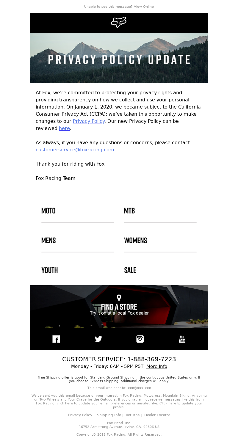 Fox Racing - We’ve Updated Our Privacy Policy