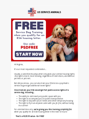 US Service Animals - 72 Hour Sale: Get FREE training!