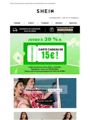 Shein (France) - Rejoignez-nous vite sur WhatsApp pour coupons jusqu'à -30 % &  Carte Cadeau de 15 € !