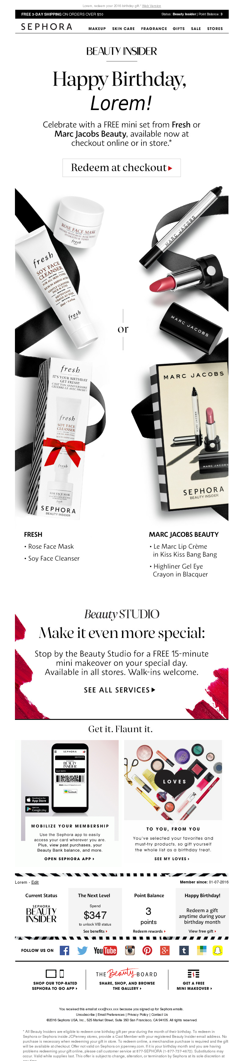 Sephora -      Happy birthday, Lorem! Choose your gift…   