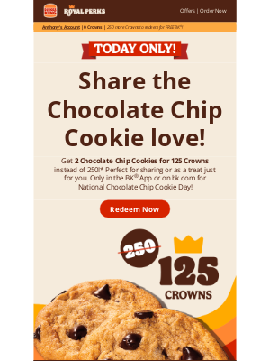 Burger King - 2 Chocolate Chip Cookies = 125 Crowns 🍪👑