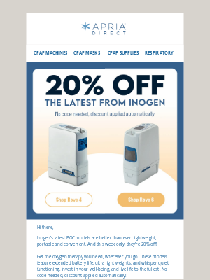 Apria Healthcare - 20% Off The Latest Models From Inogen
