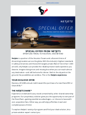 Houston Texans - Exclusive Offer From the Worldwide Leader: Fly Now With a NetJets Share