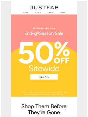 JustFab - 50% OFF: Sale Starts NOW!