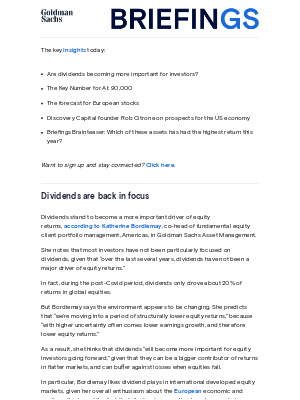 Goldman Sachs - The opportunity in stock dividends