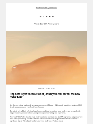 Volvo Cars - [Volvo Car UK News] The best is yet to come: on 21 January we will reveal the new Volvo EX60