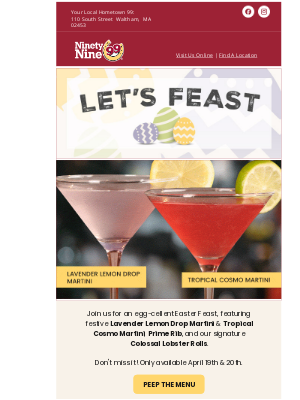 99 Restaurants - Hop in for Easter Specials This Weekend