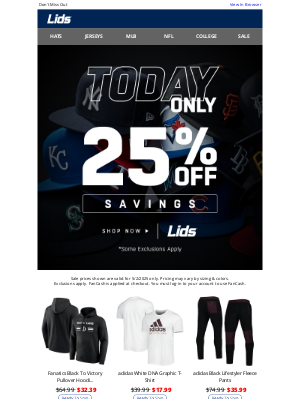 LIDS - TODAY ONLY! 25% Off Savings